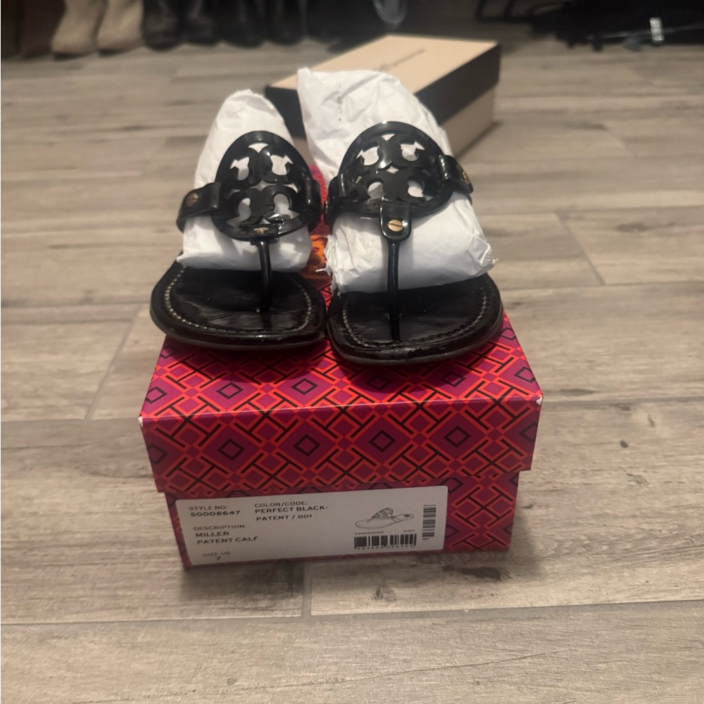 Tory Burch Black Patent Sandals